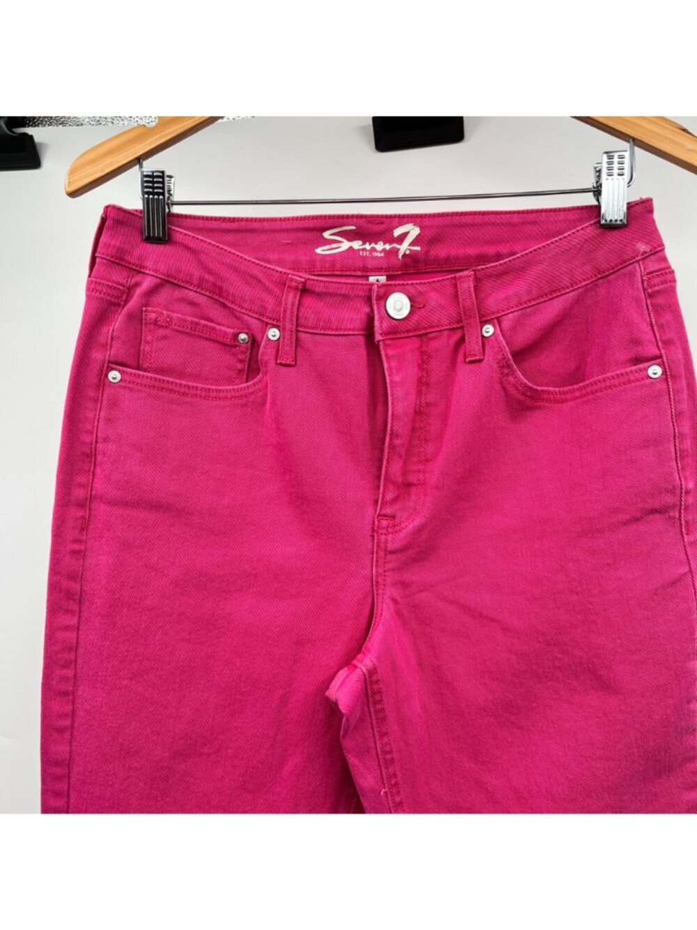 Seven 7 Womens Slim Straight Leg Jeans High Rise Pink Size 6 - Picture 3 of 7